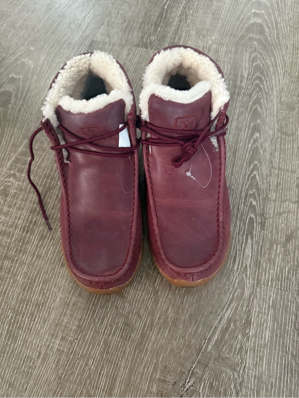 Twisted X Maroon Moccasin Slippers with Cream Shearling Lining